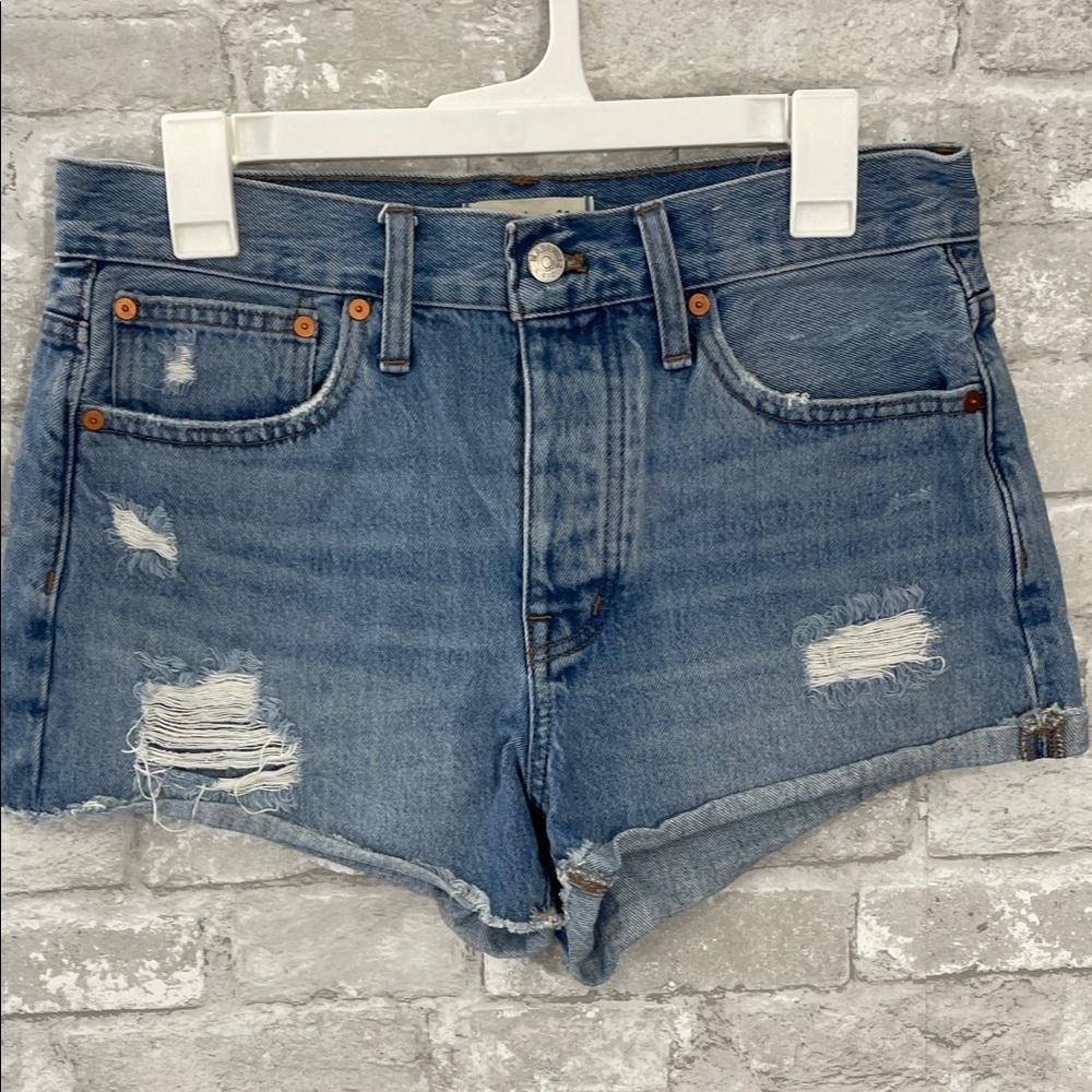 Madewell Blue Distressed Relaxed Denim Jean Shorts